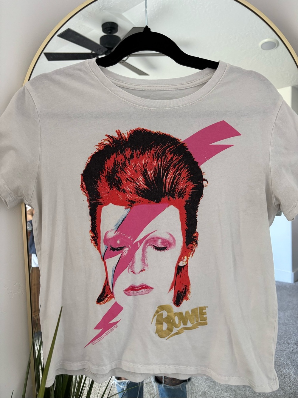 David Bowie Graphic Tee - White with Pink & Red Design